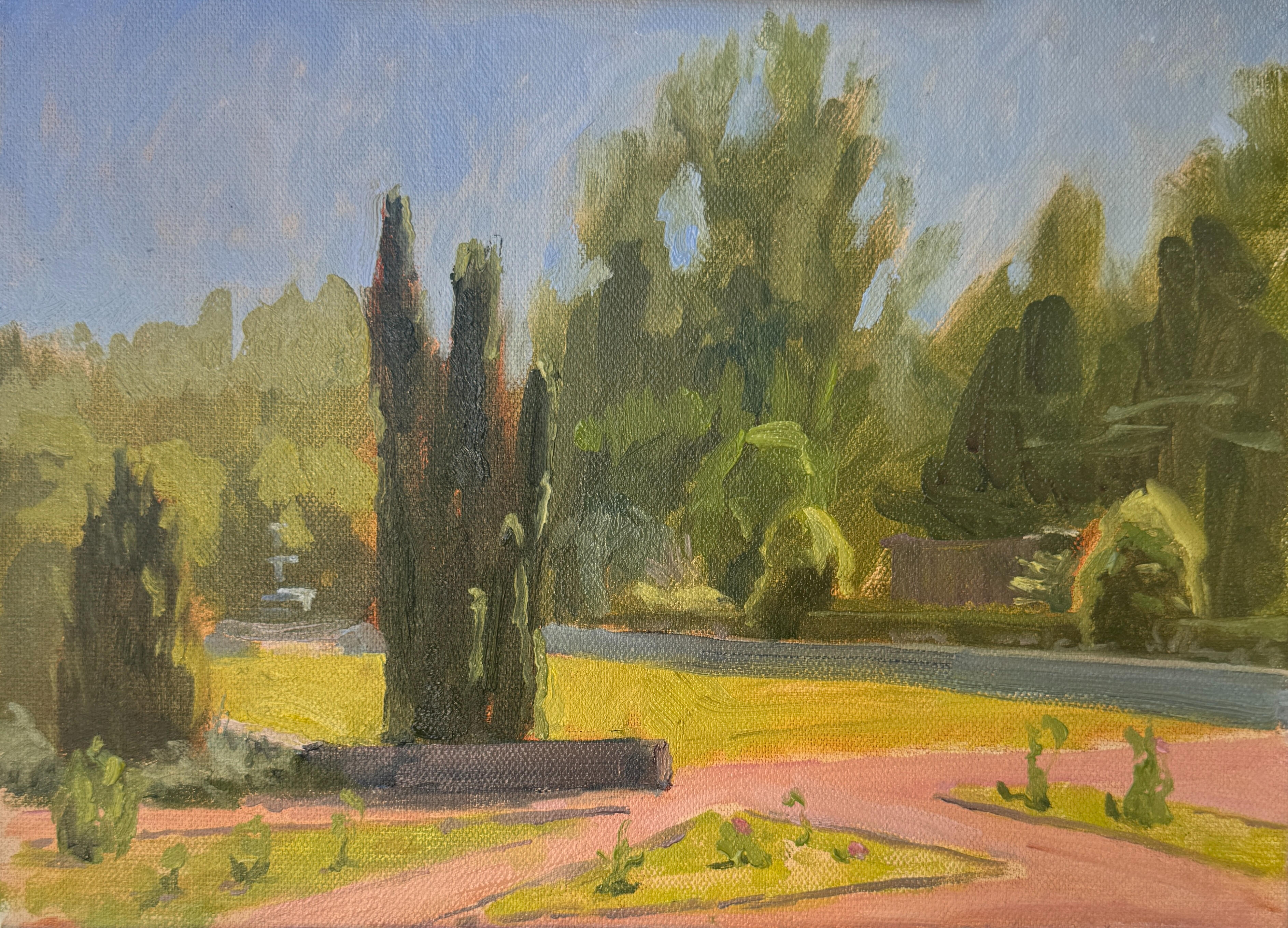 Summer in the Rose Garden (Evanston), oil on canvas, $1800